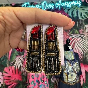 Lipstick beaded earrings